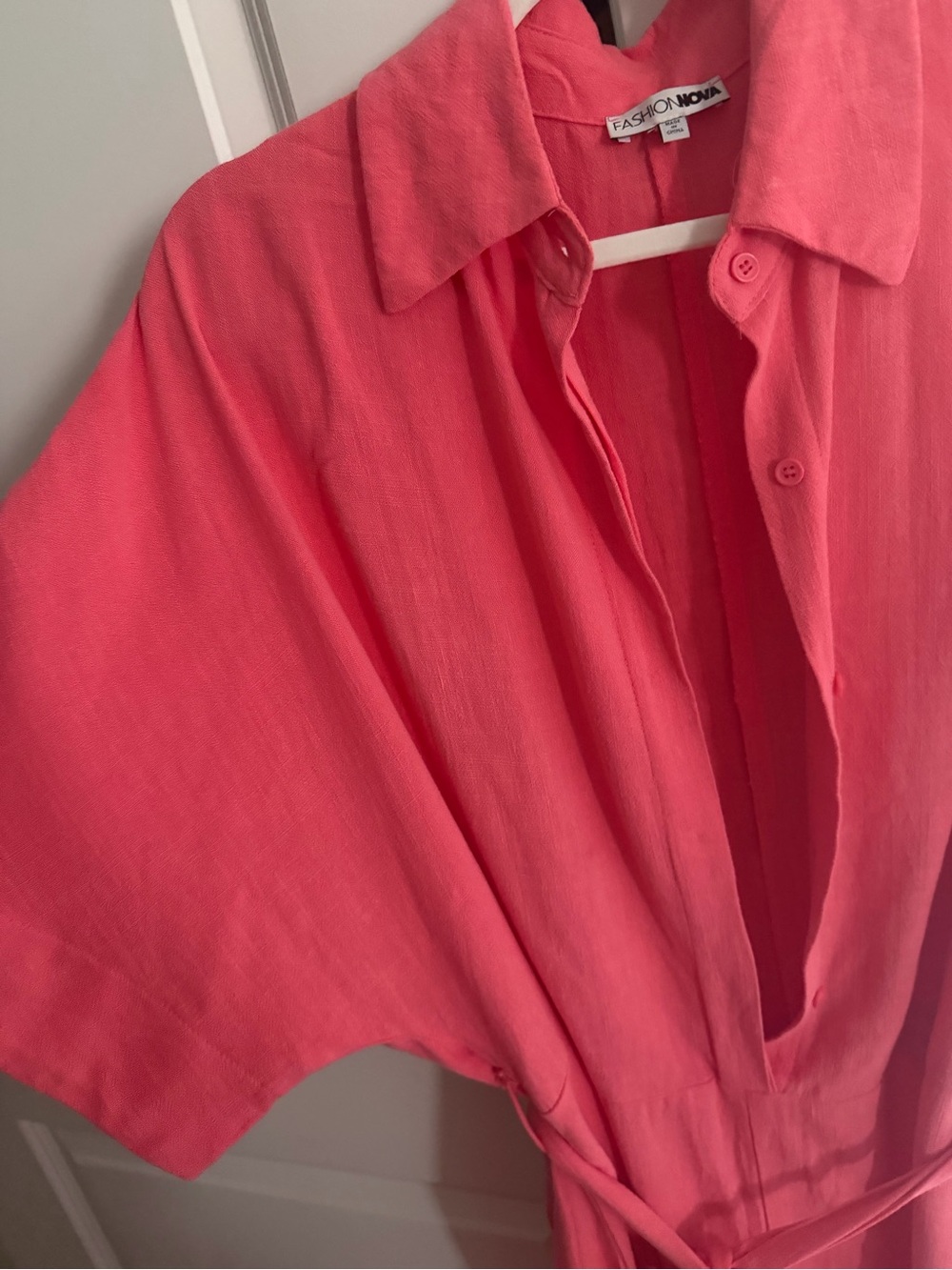 Fashion Nova Coral Pink Linen Button-Front Romper - Picture 7 of 7